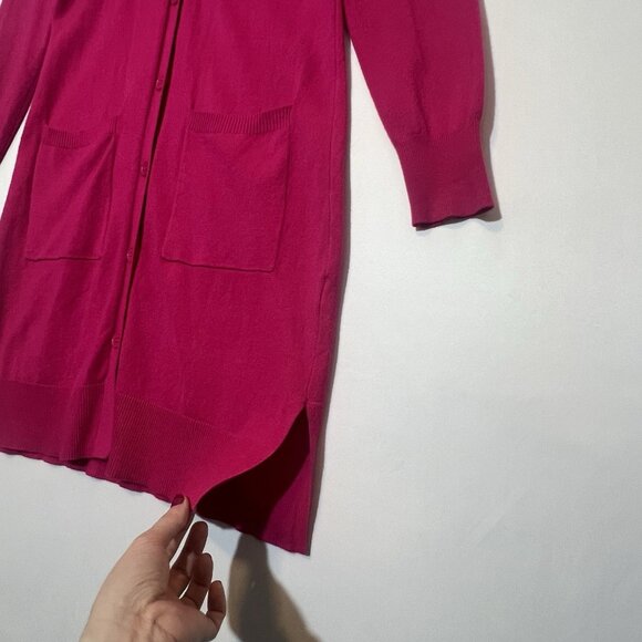 Cielo Women’s  Long Cardigan Button Front V Neck Pockets Hot Pink Size Large - Picture 9 of 10